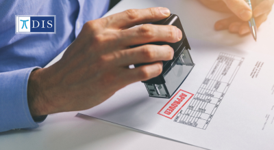 Hand stamping an approved procurement document with DIS